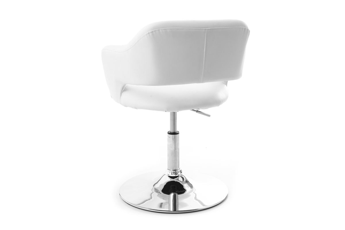 Fauteuil pivotant design blanc avec pi�tement en acier chrom�, vu de dos