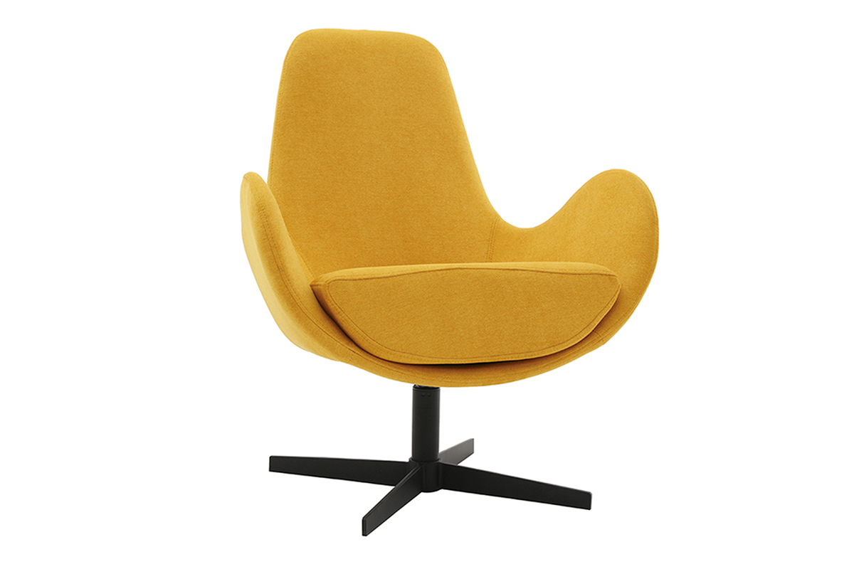 Fauteuil pivotant design en tissu effet velours jaune moutarde et m�tal noir ANDY