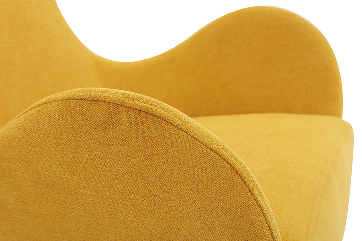 Fauteuil pivotant design en tissu effet velours jaune moutarde et m�tal noir ANDY
