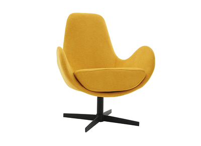 Fauteuil pivotant design en tissu effet velours jaune moutarde et m&eacute;tal noir ANDY