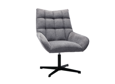 Fauteuil pivotant design en tissu effet velours texur&eacute; gris et m&eacute;tal noir KING