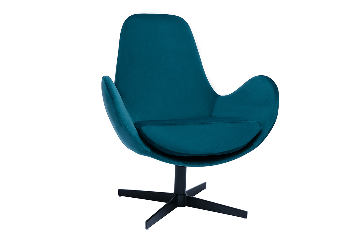 Fauteuil pivotant design en tissu velours bleu canard et m�tal noir ANDY