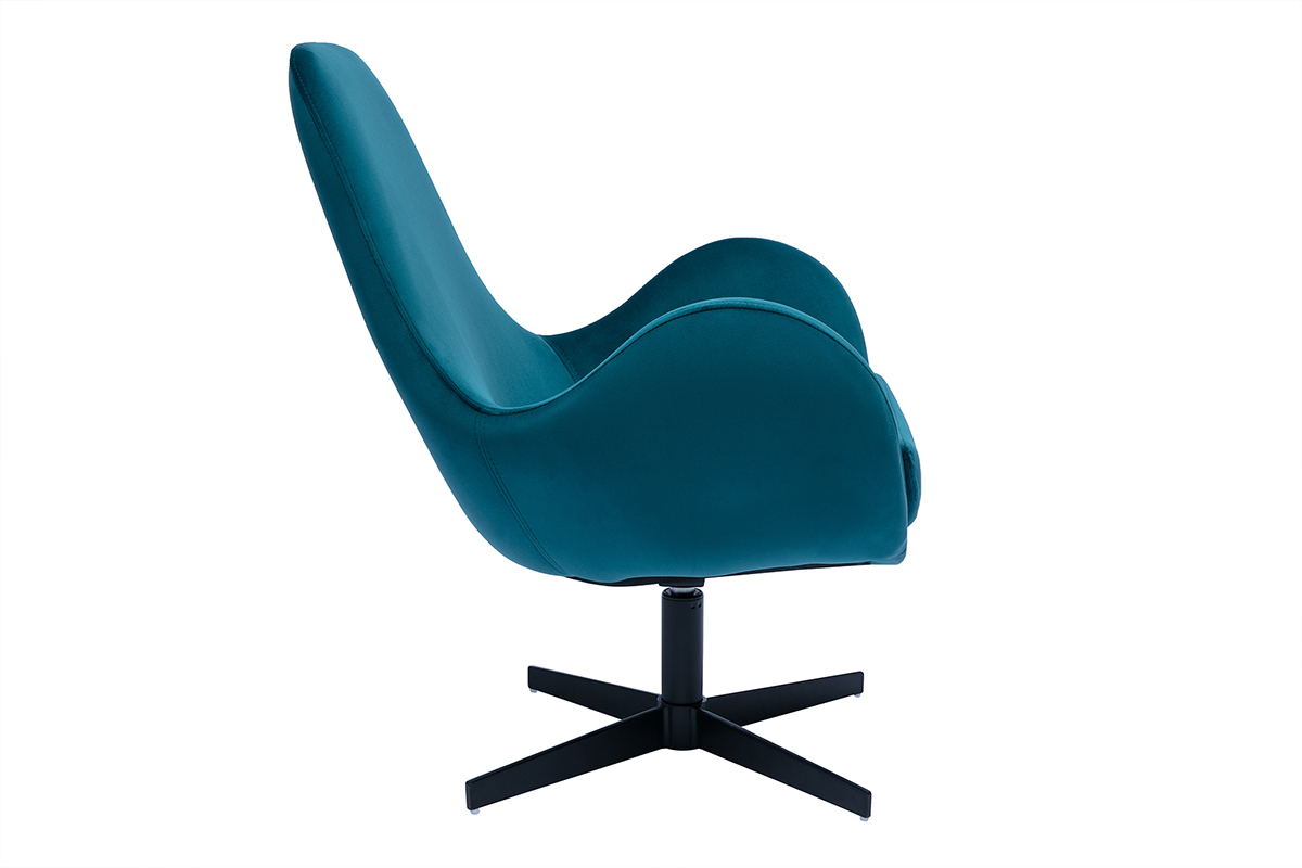 Fauteuil pivotant design en tissu velours bleu canard et m�tal noir ANDY
