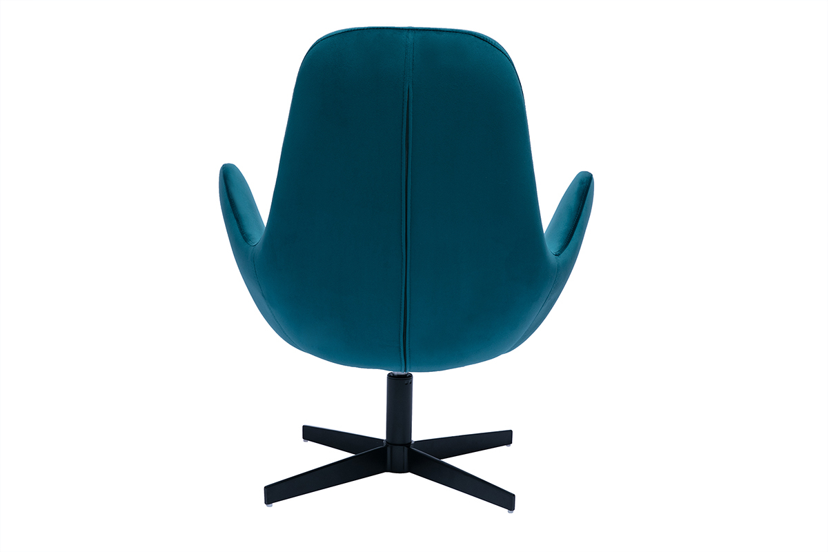 Fauteuil pivotant design en tissu velours bleu canard et m�tal noir ANDY