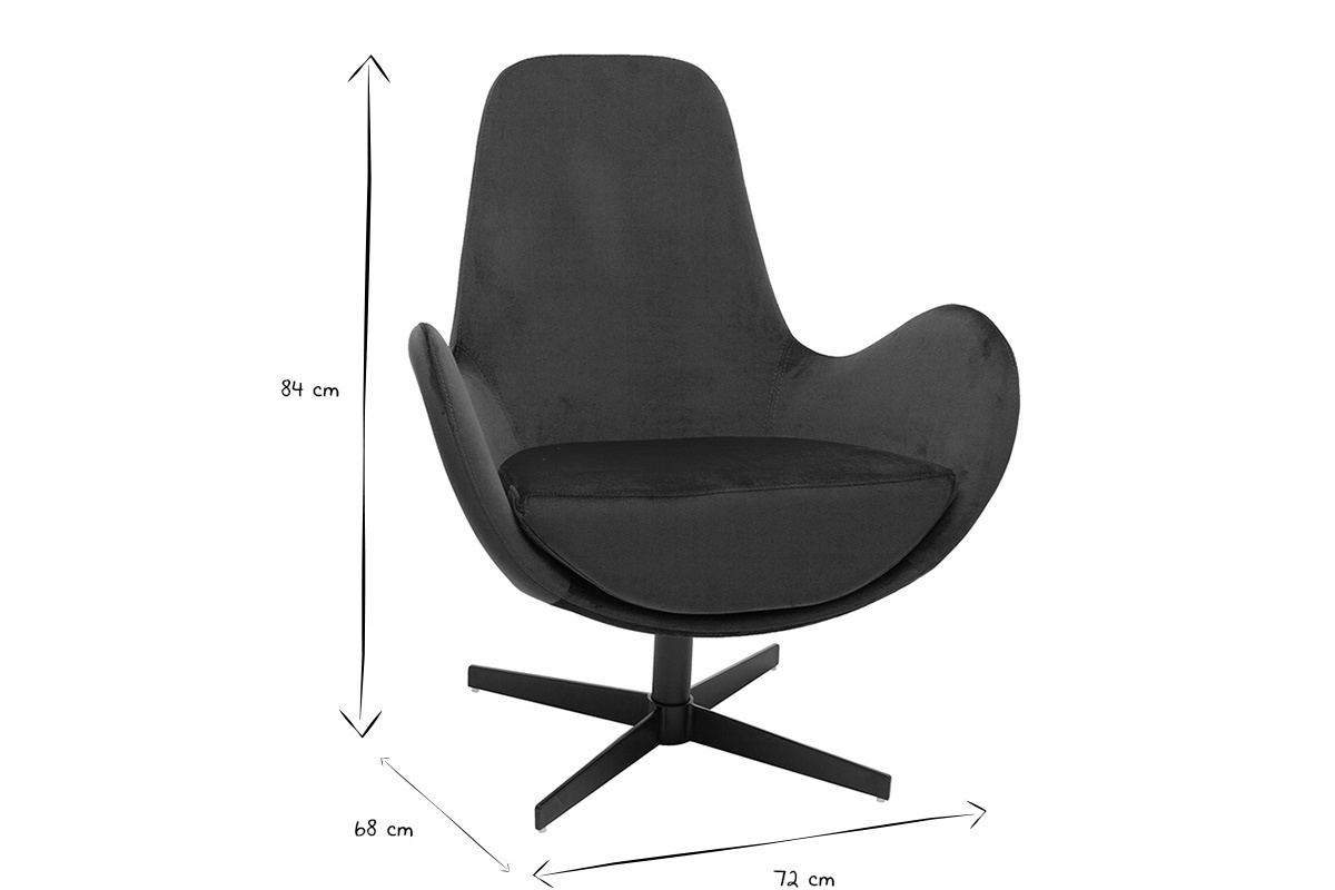 Fauteuil pivotant design en tissu velours bleu canard et m�tal noir ANDY