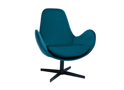 Fauteuil pivotant design en tissu velours bleu canard et m&eacute;tal noir ANDY