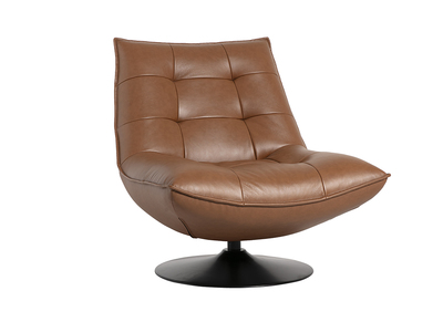 Fauteuil pivotant en cuir marron et m&eacute;tal noir HUXLEY