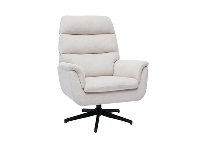 Fauteuil pivotant en tissu chenille beige et m&eacute;tal noir JONAH