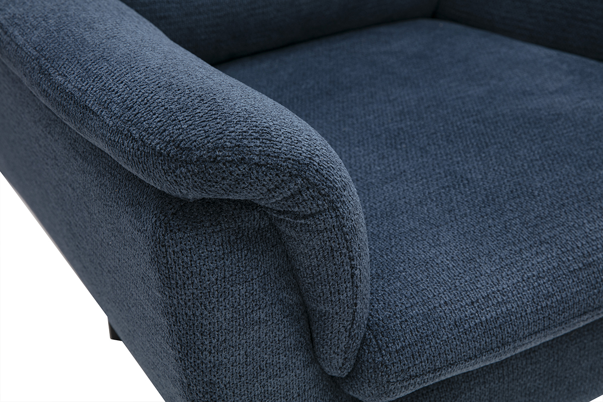 Zoom fauteuil pivotant en tissu chenille bleu fonc�.