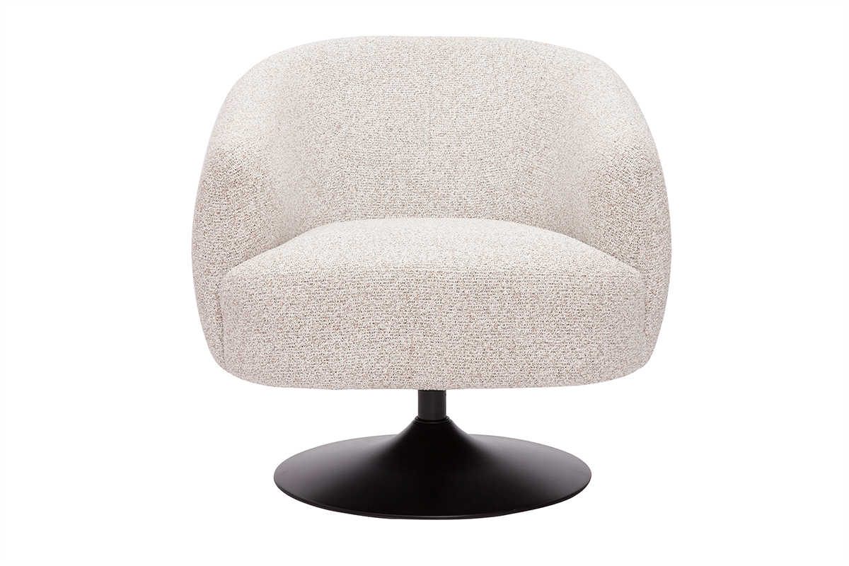 Fauteuil pivotant en tissu effet bouclette beige et m�tal noir BOWIE
