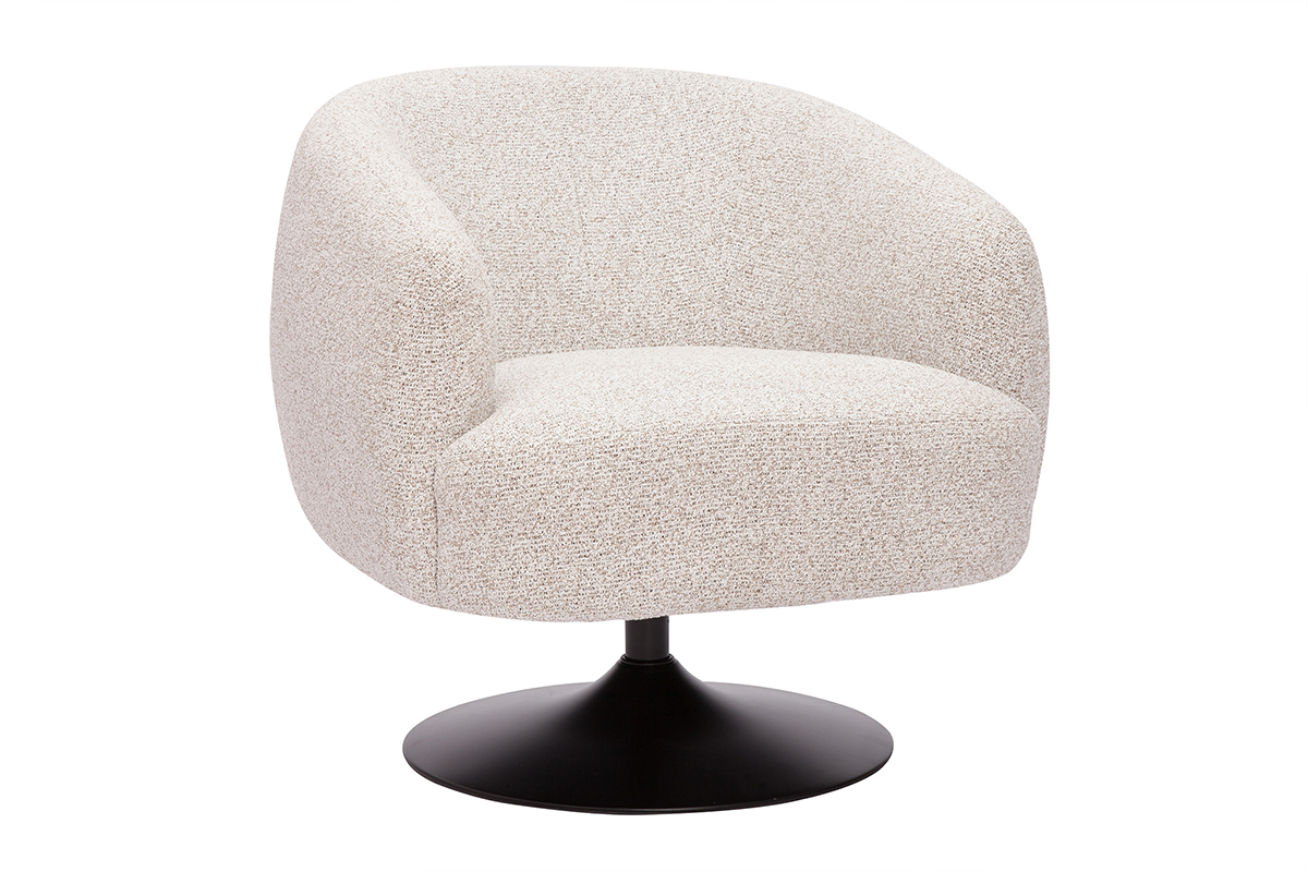 Fauteuil pivotant en tissu effet bouclette beige et m�tal noir BOWIE