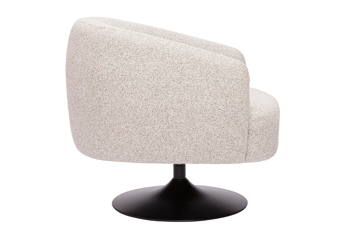 Fauteuil pivotant en tissu effet bouclette beige et m�tal noir BOWIE