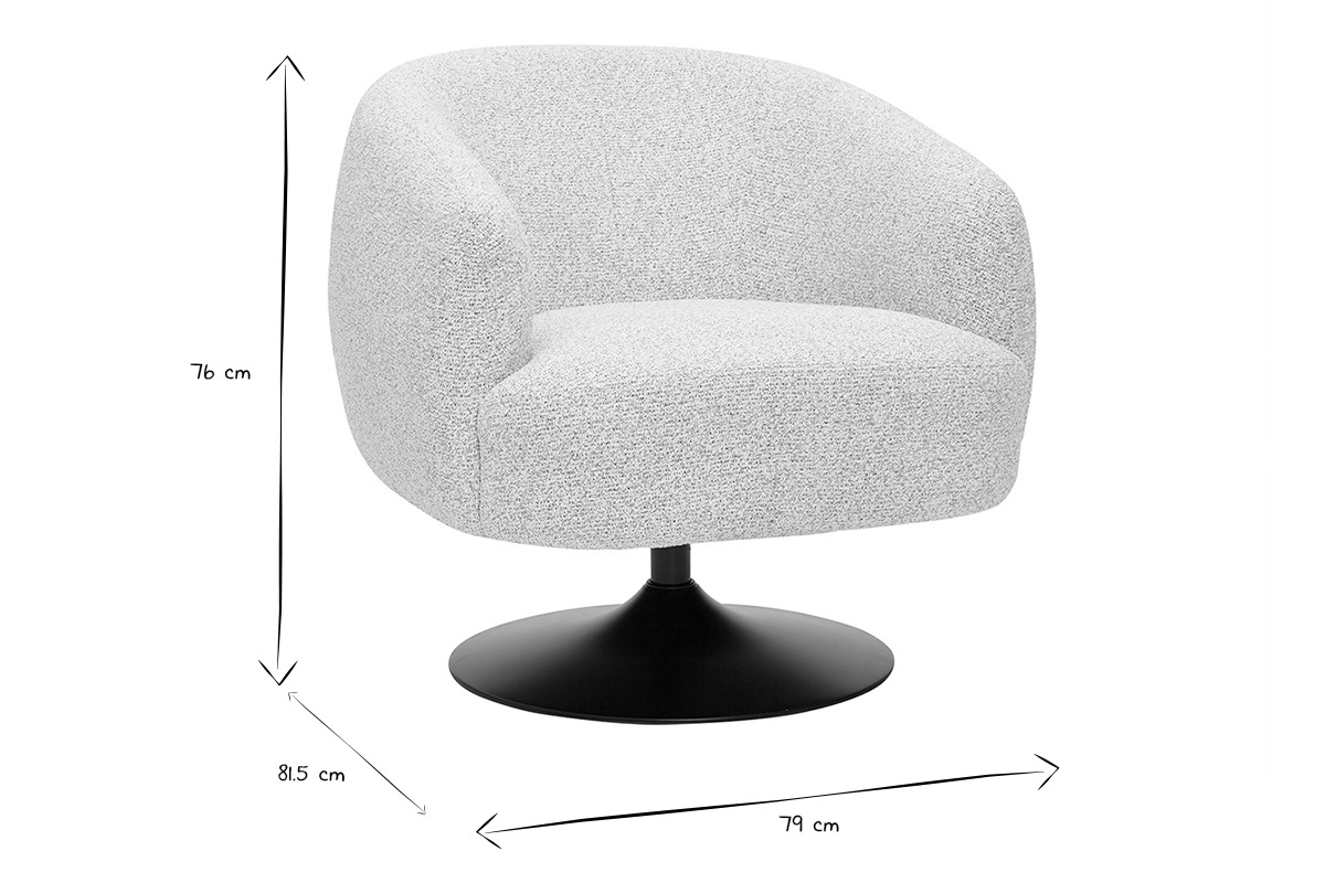 Fauteuil pivotant en tissu effet bouclette beige et m�tal noir BOWIE