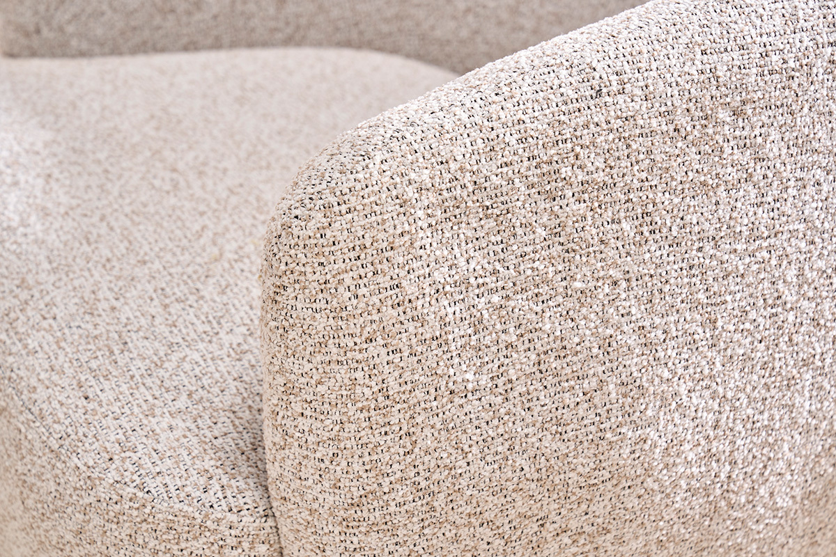 Fauteuil pivotant en tissu effet bouclette beige et m�tal noir BOWIE