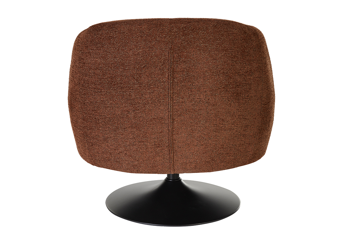 Fauteuil pivotant en tissu chenille bross� terre br�l�e, vue arri�re, avec base en m�tal noir
