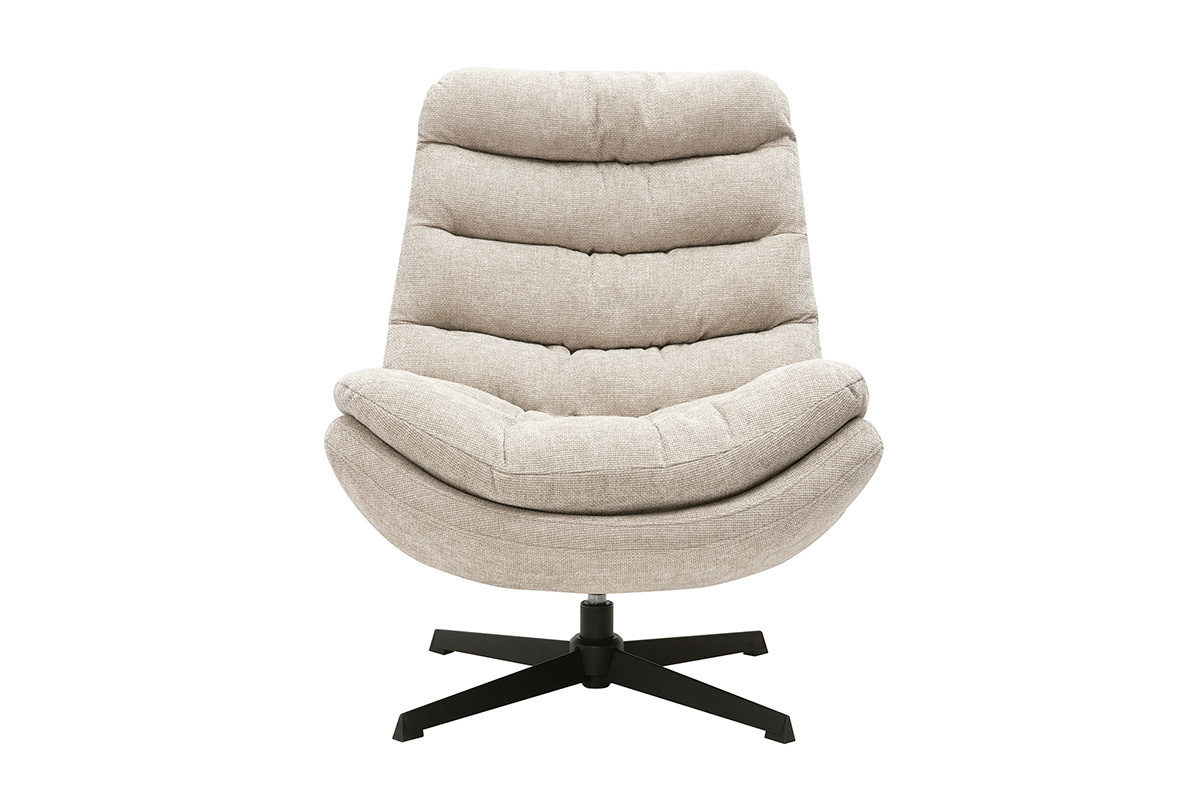 Fauteuil pivotant en tissu effet velours textur� beige et m�tal noir LOMI