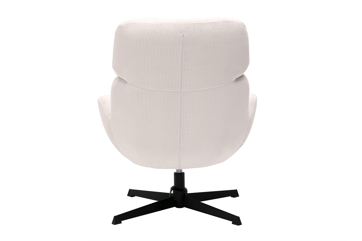 Fauteuil pivotant en tissu velours c�tel� �cru et m�tal noir KLEM