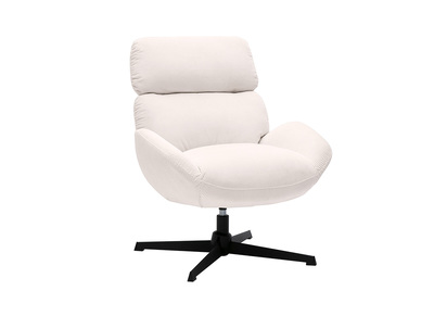 Fauteuil pivotant en tissu velours c&ocirc;tel&eacute; &eacute;cru et m&eacute;tal noir KLEM