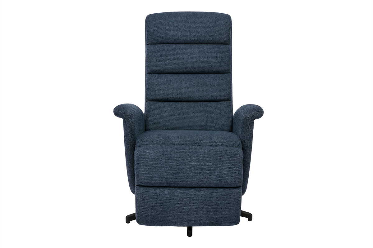 Fauteuil pivotant relax manuel en tissu bleu fonc� vu de face.