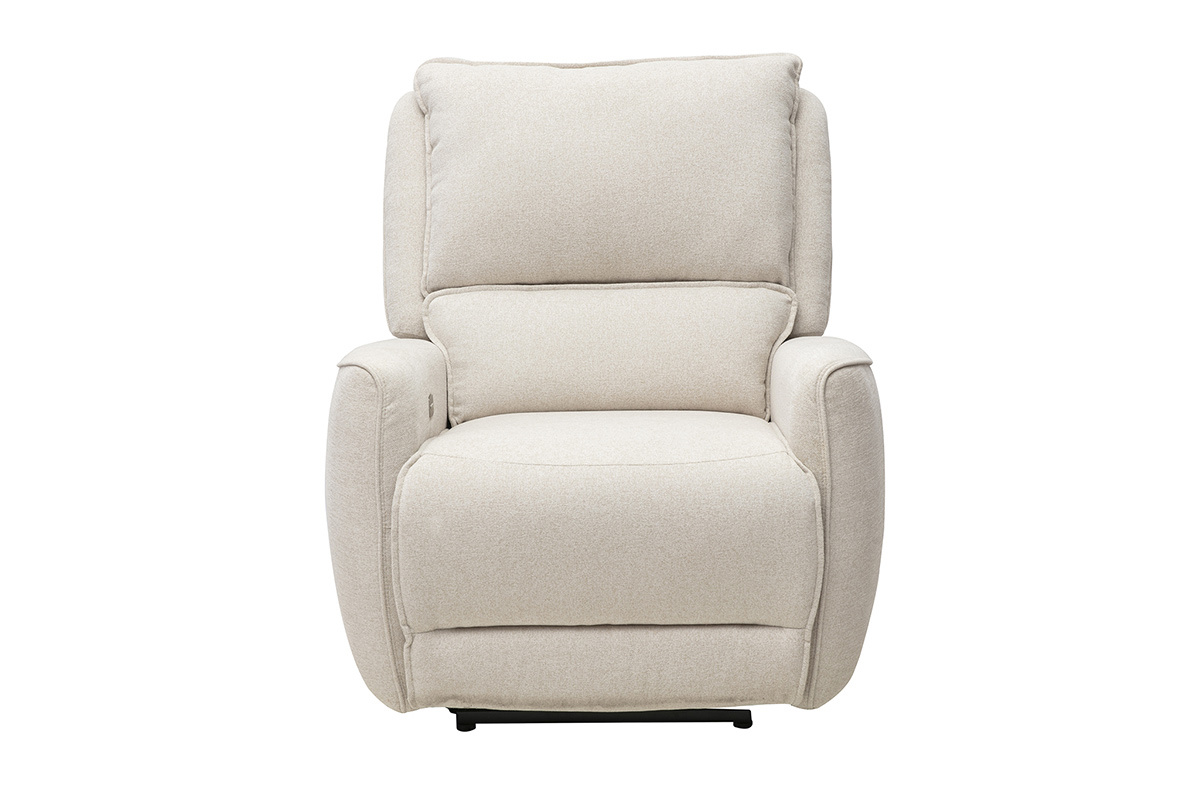 Fauteuil relax �lectrique en tissu effet velours textur� beige, vue de face.