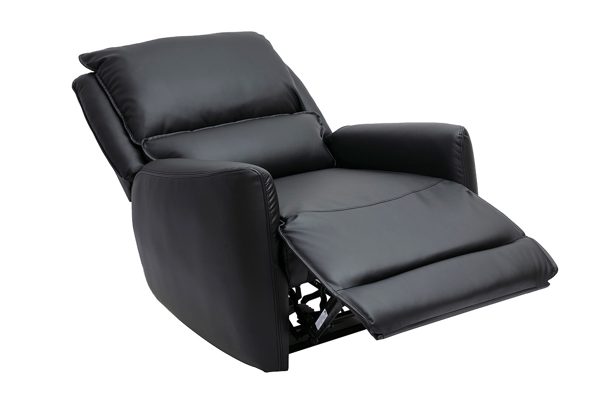Fauteuil relax �lectrique noir RACHEL avec repose-pieds d�pli�, angle de 3/4.