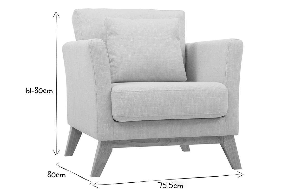 Fauteuil scandinave d�houssable en tissu beige et bois clair OSLO