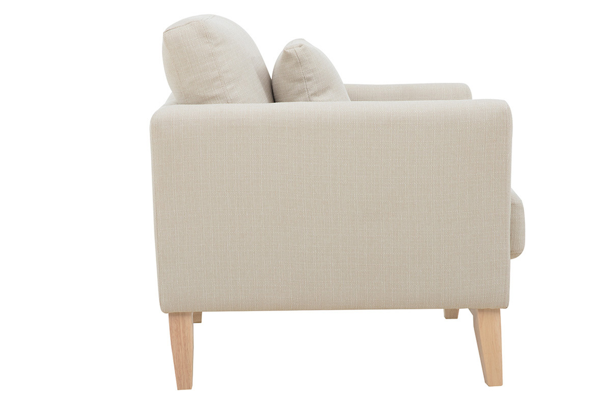 Fauteuil scandinave d�houssable en tissu beige et bois clair OSLO