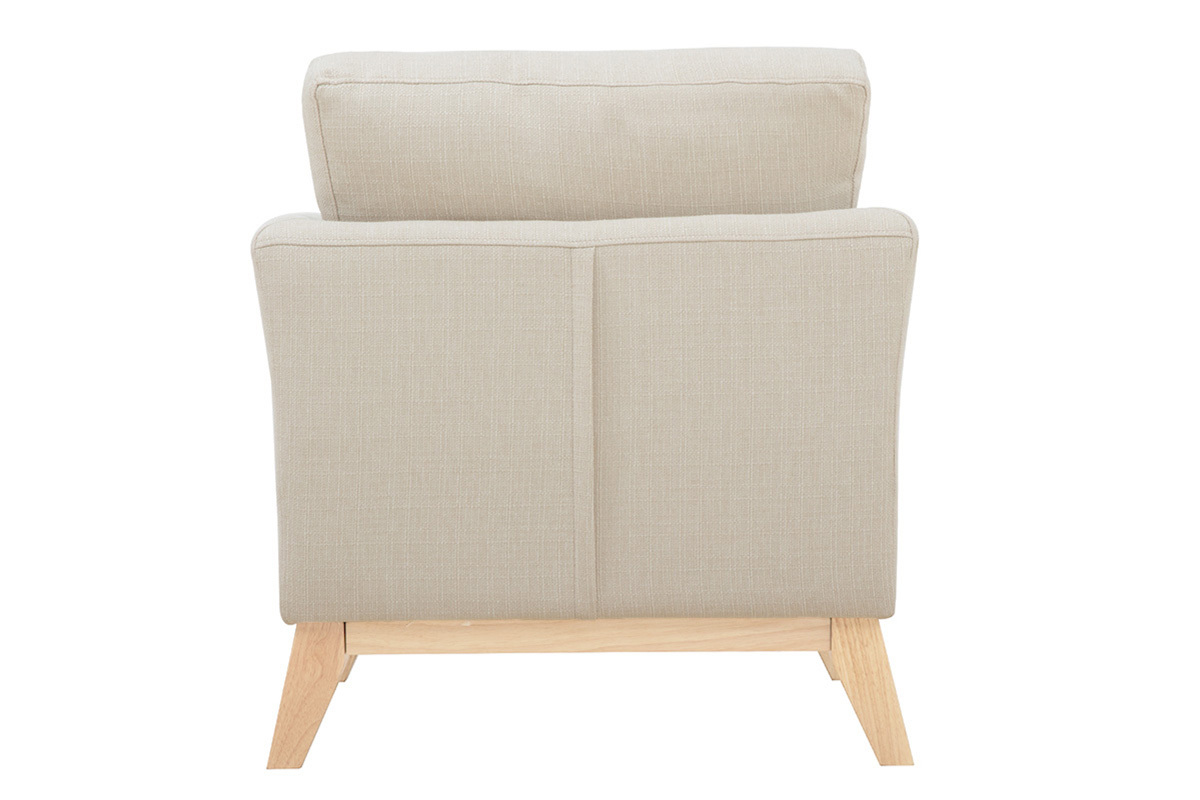Fauteuil scandinave d�houssable en tissu beige et bois clair OSLO