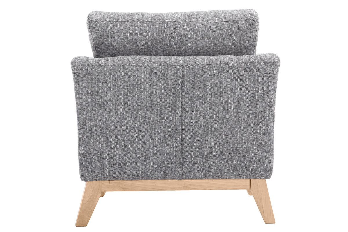 Fauteuil scandinave gris clair OSLO vu de dos, pieds en bois clair.