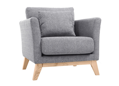 Fauteuil scandinave d&eacute;houssable en tissu gris clair et bois clair OSLO