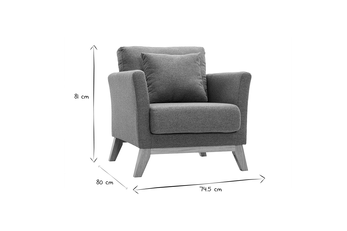 Fauteuil scandinave d�houssable en tissu vert de gris et bois clair OSLO