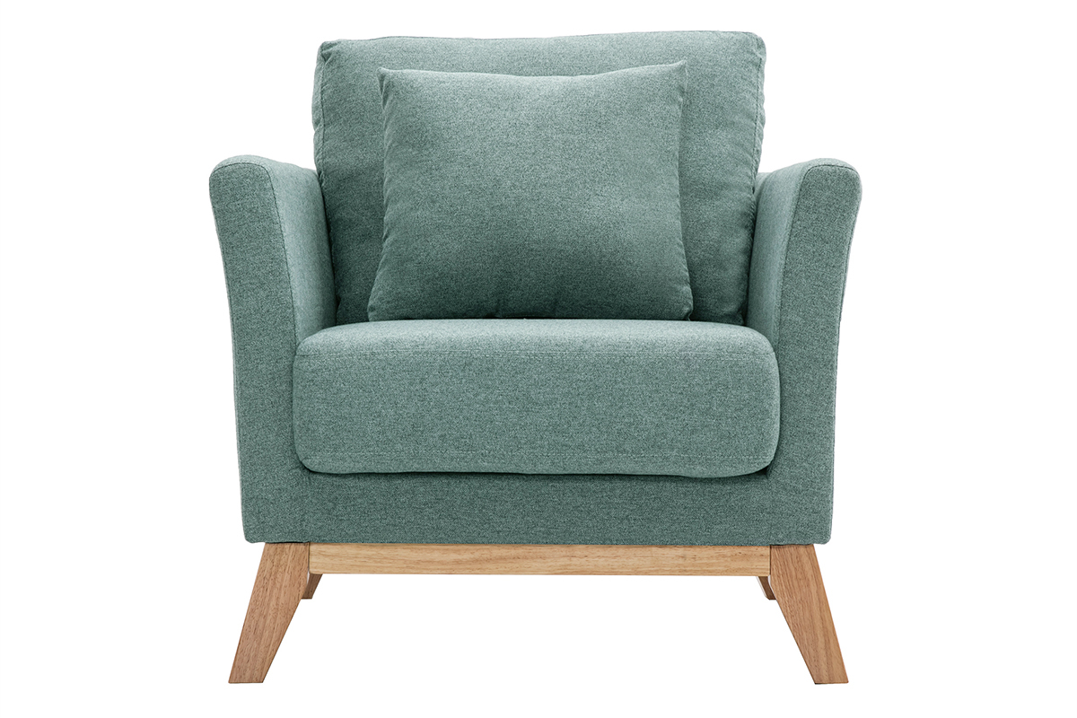 Fauteuil scandinave d�houssable en tissu vert de gris et bois clair OSLO