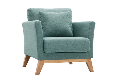 Fauteuil scandinave d&eacute;houssable en tissu vert de gris et bois clair OSLO