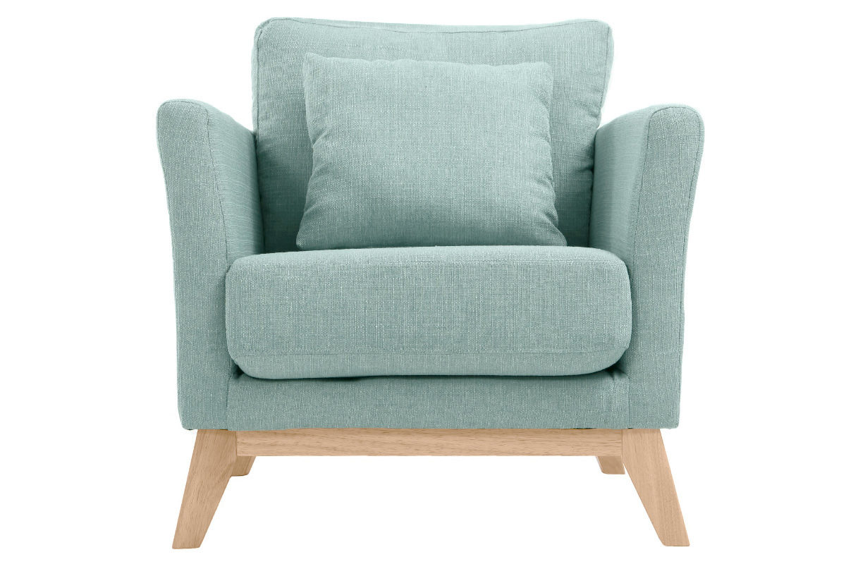 Fauteuil scandinave d�houssable en tissu vert lagon et bois clair OSLO