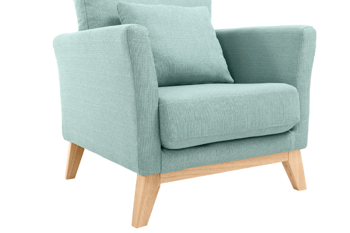 Fauteuil scandinave d�houssable en tissu vert lagon et bois clair OSLO