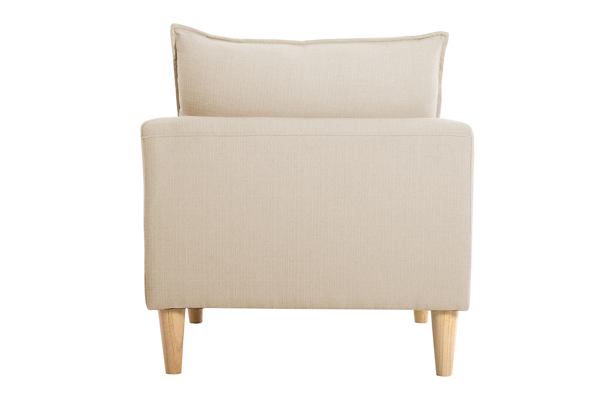 Fauteuil scandinave KATE en tissu beige avec coussin, vue de dos