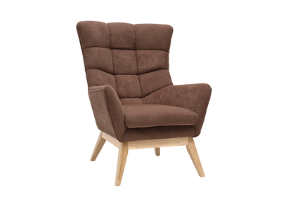 Fauteuil scandinave en tissu chenille terre br&ucirc;l&eacute;e et bois clair BRODY
