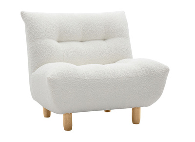 Fauteuil scandinave en tissu effet laine boucl&eacute;e blanc et bois clair YUMI