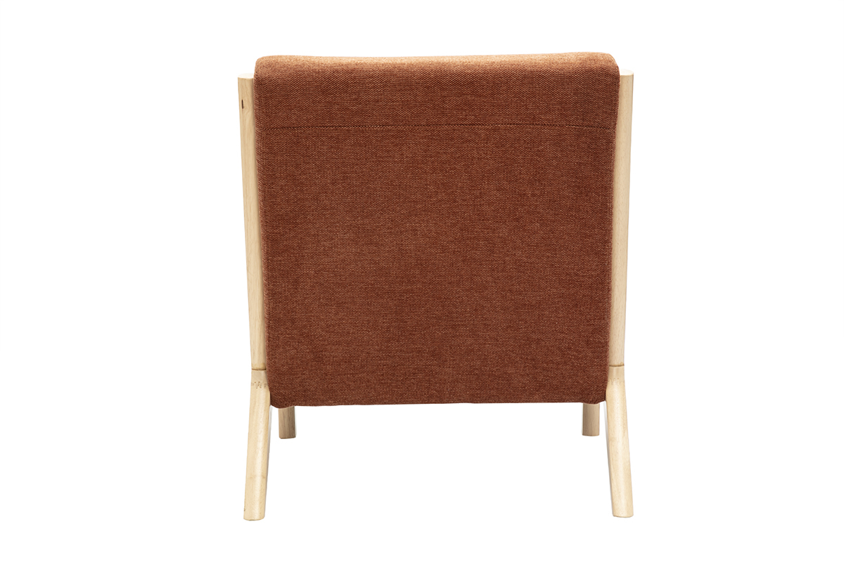 Fauteuil DERRY vue de dos, tissu terre br�l�e et structure bois clair.