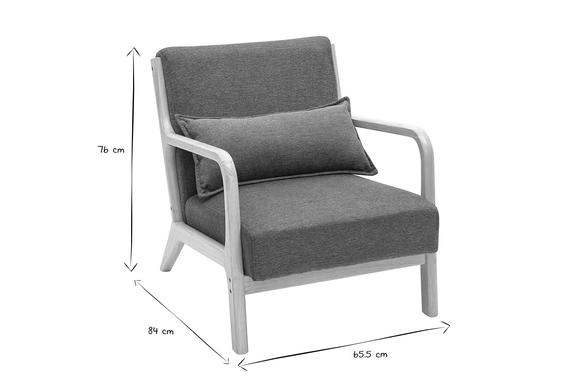 Fauteuil scandinave DERRY en noir et blanc, dimensions 76x65.5x84 cm.