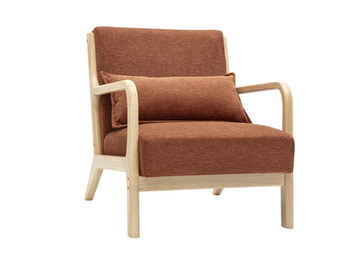 Fauteuil scandinave en tissu effet velours terre br&ucirc;l&eacute;e et bois clair massif DERRY