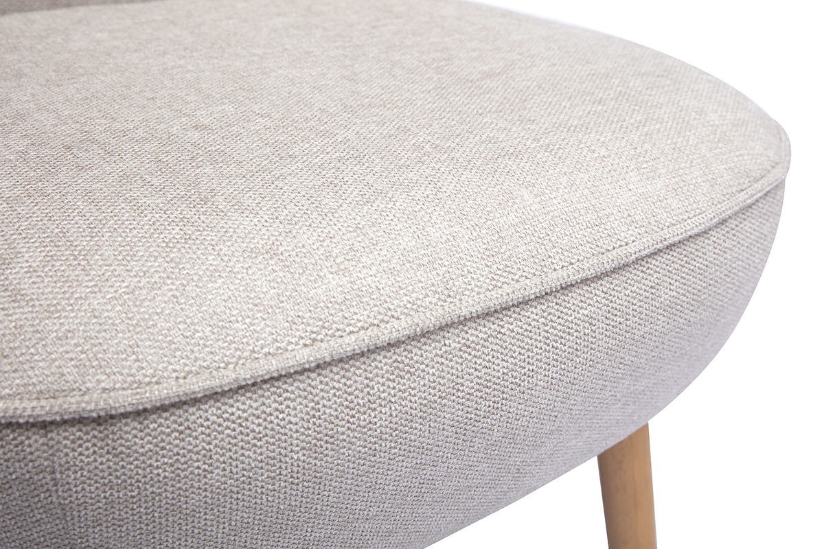 Fauteuil scandinave en tissu effet velours textur� beige et bois clair AMANITA