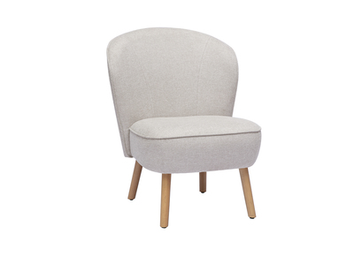 Fauteuil scandinave en tissu effet velours textur&eacute; beige et bois clair AMANITA
