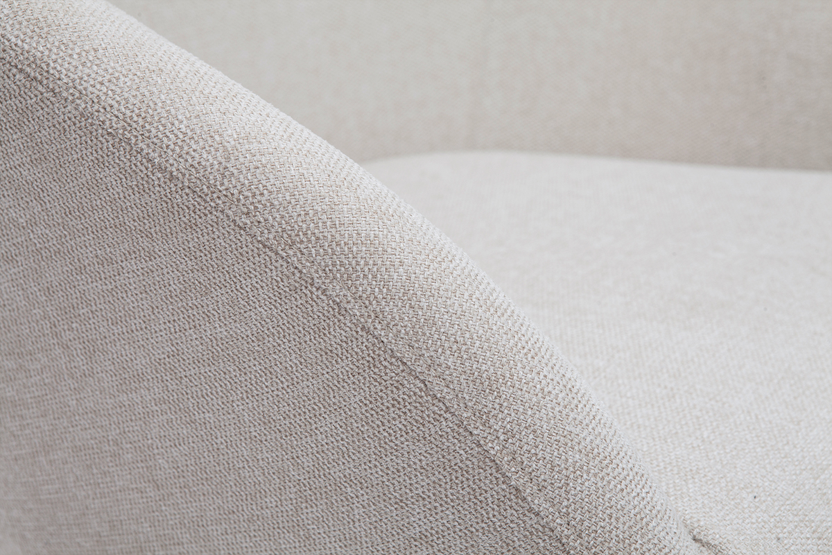 Fauteuil scandinave en tissu effet velours textur� beige et bois clair OLIVIA
