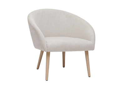 Fauteuil scandinave en tissu effet velours textur&eacute; beige et bois clair OLIVIA