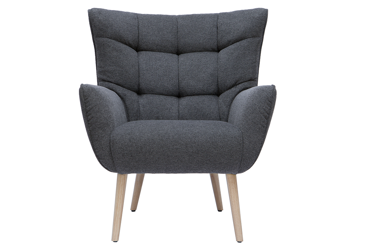 Fauteuil scandinave en tissu effet velours textur� gris fonc� et bois clair AVERY