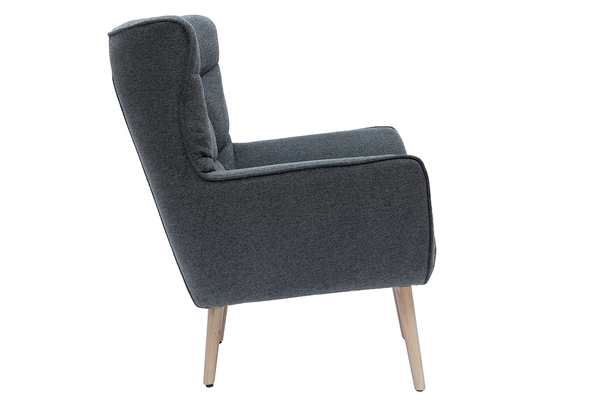 Fauteuil scandinave en tissu effet velours textur� gris fonc� et bois clair AVERY