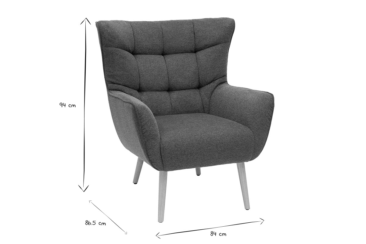 Fauteuil scandinave en tissu effet velours textur� gris fonc� et bois clair AVERY
