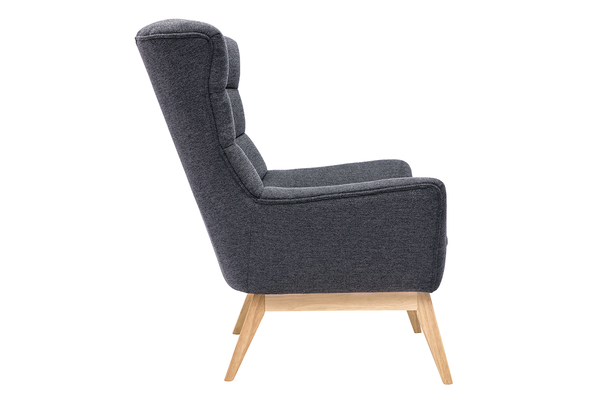 Fauteuil scandinave en tissu effet velours textur� gris fonc� et bois clair BRODY
