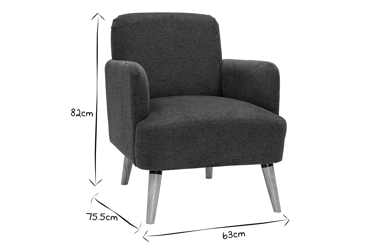 Fauteuil scandinave en tissu effet velours textur� gris fonc� et bois clair ISKO